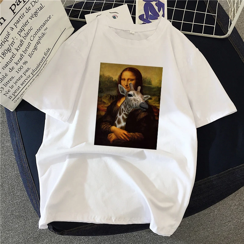 Graphic tees tops Mona Lisa prank tshirts women funny t shirt white Tops casual short Camisetas Mujer_T-Shirt