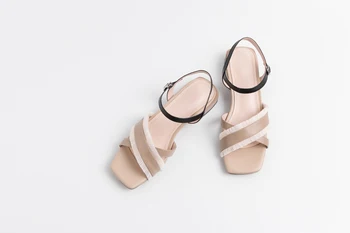 

Sandals Women Party Pumps fringe Sandals low heigh Heels Wedding Dating Party Shoes Office Shoes Ladies cowhide leather shoes