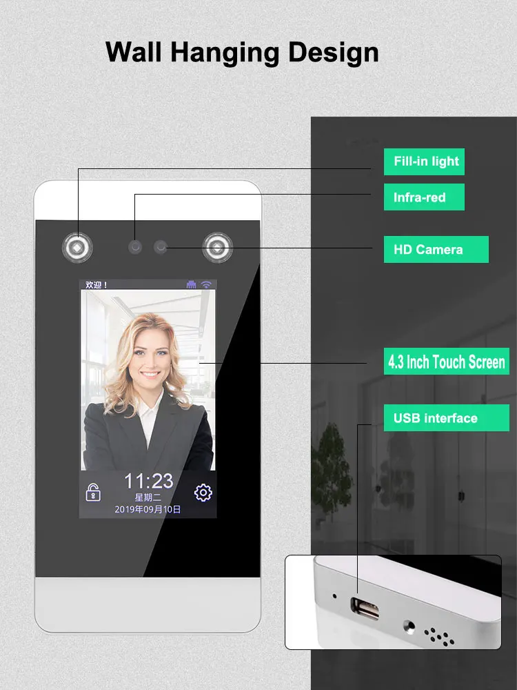 Динамическое распознавание лица HD 1.3MP камера TCP/IP система контроля доступа устройства 2000 шт лица 4,3 дюймов сенсорный экран