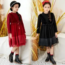 Новинка года; платье для девочек из двух частей; плюшевое утепленное платье принцессы для девочек; модное рождественское детское платье для маленьких девочек