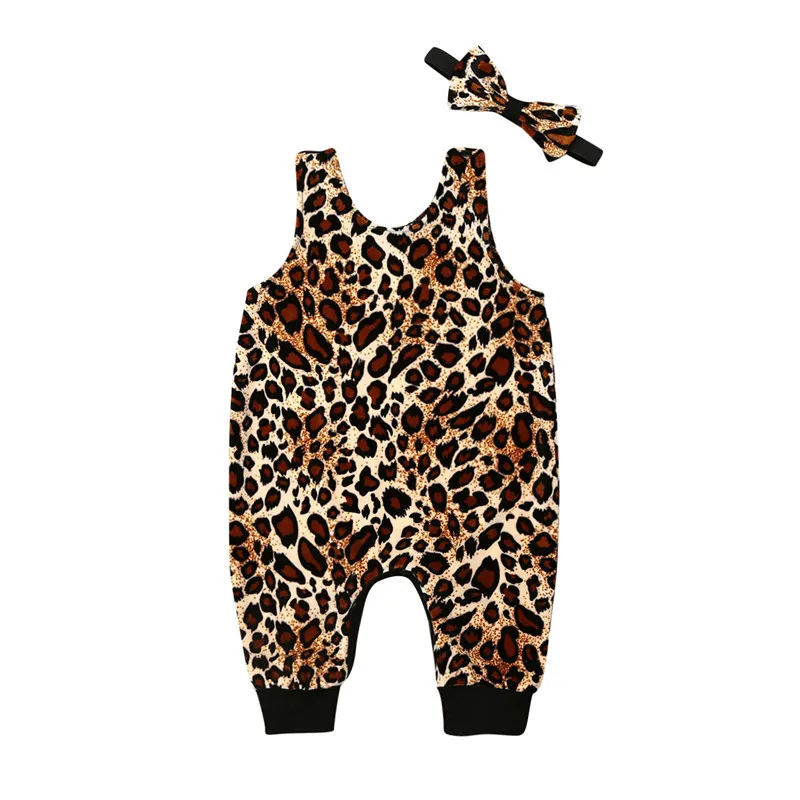 2019 Одежда для новорожденных; для маленьких девочек и мальчиков с леопардовым принтом безрукавный комбинезон с принтом хлопок, комбинезон