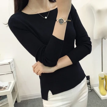 

OHCLOTHING 2020 Autumn Winter long sleeved shirt collar Pullover Sweater Korean female thin Knit High Elastic Jumper Tops