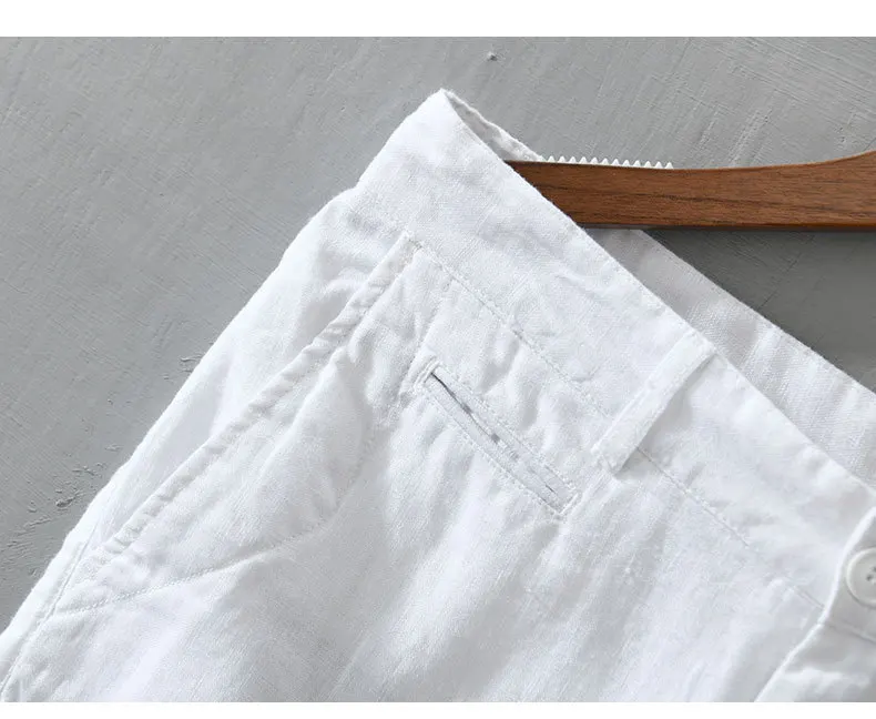 Linen Beach Shorts Mid Waist Men’s Summer Casual Business Straight Fit Pants