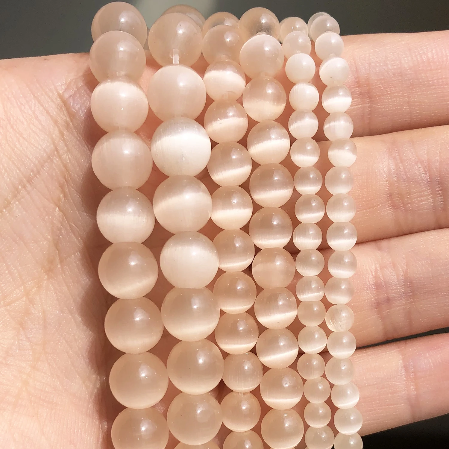 Helle Champagner-Katzenauge-Opal-Steinperlen, runde Glasschnur, lose DIY-Charm-Perlen für die Schmuckherstellung, DIY-Handarbeit, Armband – Detail 6
