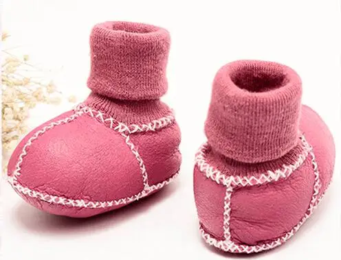 Детские ботинки из натуральной кожи; зимние ботинки с овечьим мехом для маленьких мальчиков и девочек; зимние ботинки с мягкой подошвой для малышей; обувь для малышей - Цвет: rose red