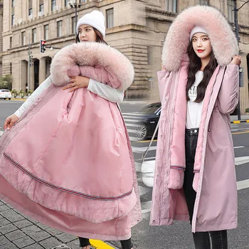 

Thicken Winter Jackets Parka Women Plus Size M-4XL Removable Cotton Liner Down Jacket Loose Outerwear Warm Long Coat Female