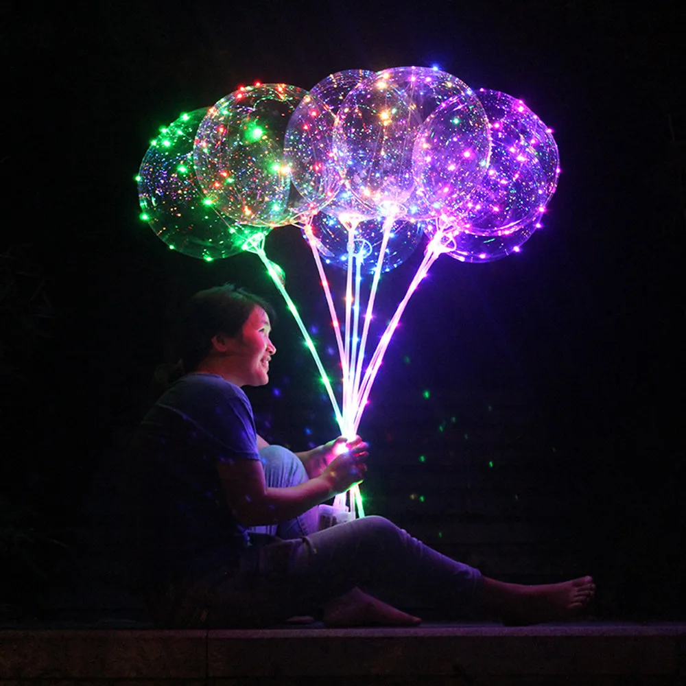 

Reusable Luminou Led Balloon with Tube Glow Balloon Transparent Round Bubble Decoration Party Navidad Decoraciones Para El Hogar