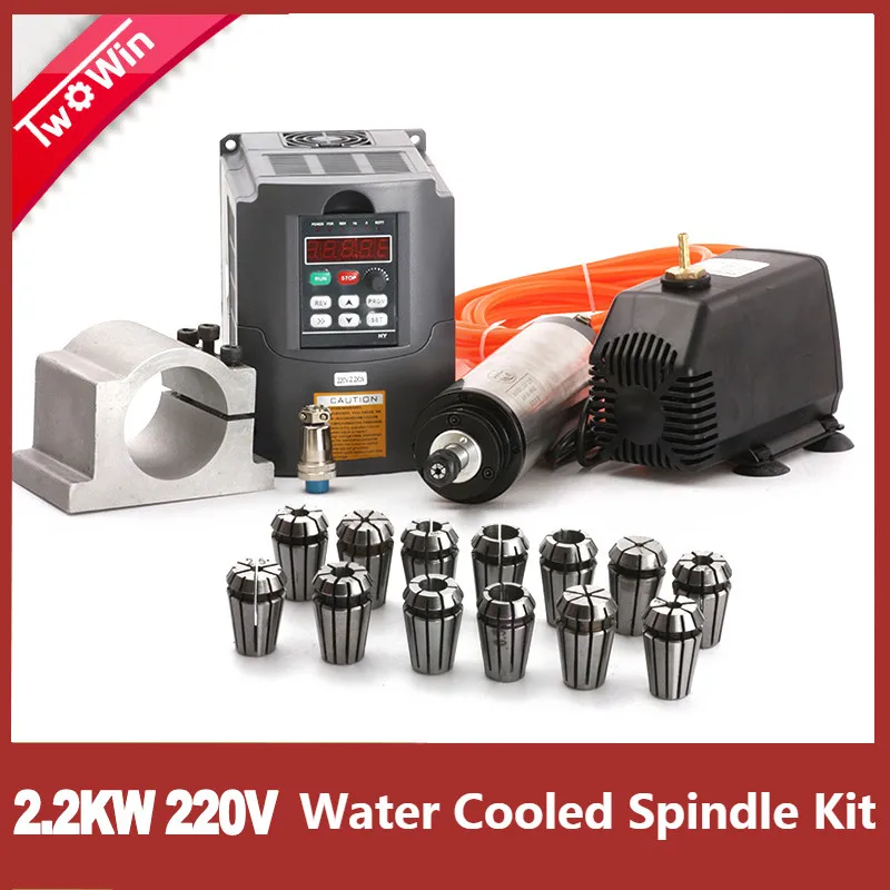 1.5kw/2.2kw Water Cooled Spindle CNC Spindle+110V/220V Inverter+80mm Clamps+Water Pump+13pcs ER20 Collet for Router | Инструменты