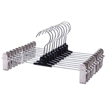 

JEYL Trouser Hangers 10 Pack Add on Skirt Hangers with Adjustable Clips Clothes Hangers Pants Jeans Clamp Hangers Non Slip Space