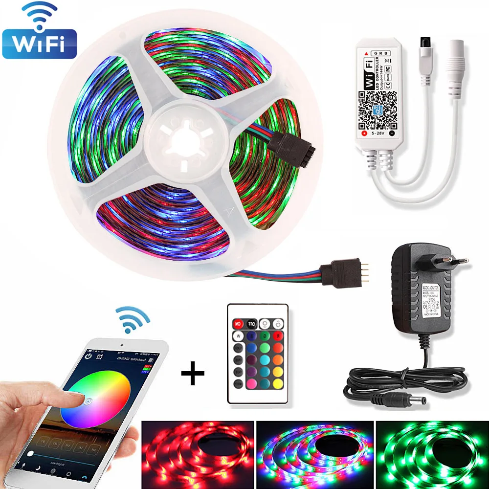 

RGB LED Strip 12V Flexible Diode Tape Tira Fita LED Light Strips 2835 5M 10M 15M Waterproof With WiFi Remote LED Lights For Room