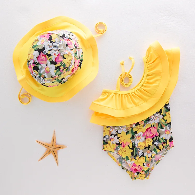 

New Style Floral-Print Lotus Leaf-Trimmed Collar Holiday Baby GIRL'S One-piece Swimming Suit