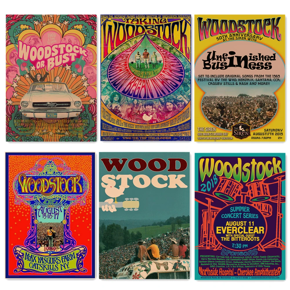 1969s Woodstock Rock Festival Wallpaper Wall Art Heavy Metal Music Poster Vintage Kraft Paper Painting Wall Sticker Home Decor 2 Painting Calligraphy Aliexpress