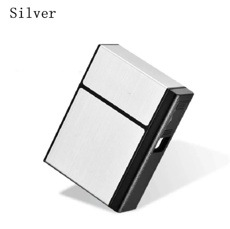 Ciagrette держатель коробка со съемной электронная USB Зажигалка Беспламенное ветрозащитное табачный чехол для прикуривателя - Цвет: Silver