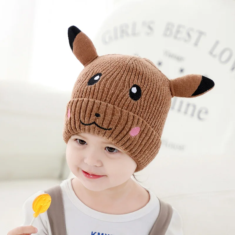 Новая модная вязаная шапка с вышивкой Picachu, милая теплая шерстяная шапка для мальчиков и девочек, подходит для детей от 2 до 5 лет