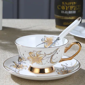 

Fun Fervent Bone China Porcelain Cup and Saucer Ceramics Simple Tea Sets Modern Design Coffee Cups Tazas Para Cafe Kitchenware