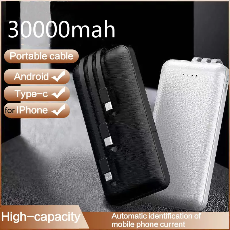 

Power Bank 30000 mAh Fast Charging Powerbank Built in 3 Cable Pover Bank External Battery Pack For iPhone 11 Xiaomi Mi Poverbank