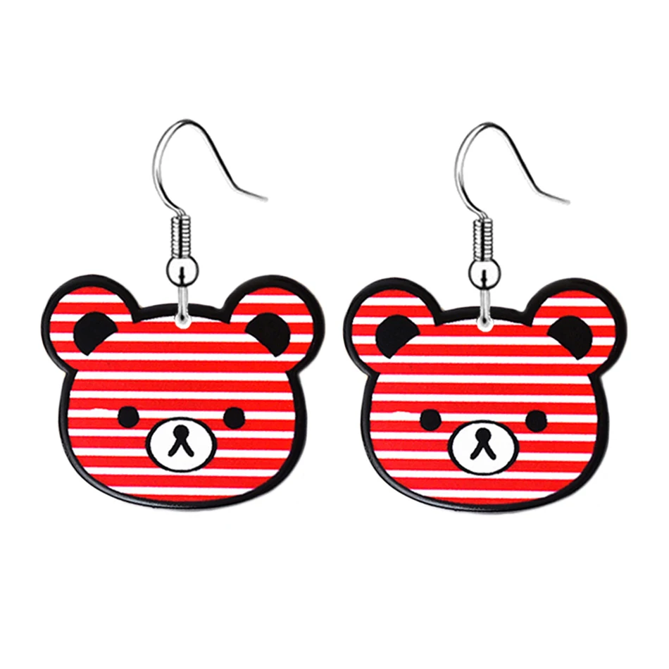 Модные полимерные серьги подвески с красными полосками и сердечками для