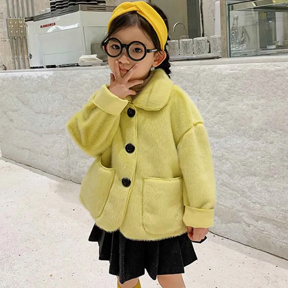 

ANSFX Stylish Mother Daughter Faux Mink Fur Lapel Pockets Hairy Shaggy Outwear Winter Keep Warm Jacket Coat Tops 4 Candy Colors