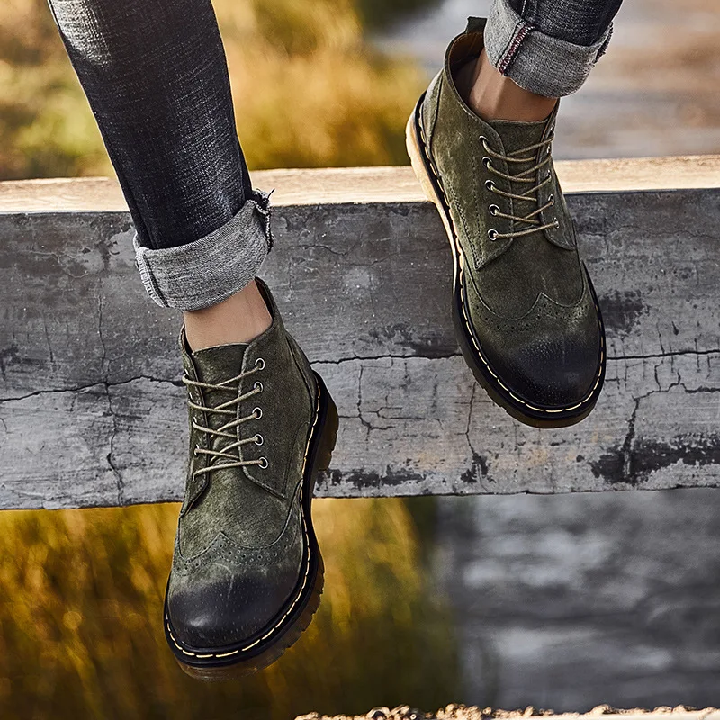 

Waterproof Desert Genuine Leather Martin Shoes Hight-top England Short Boots Hiking Shoes Work Shoes Couples