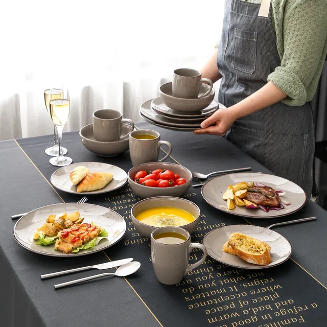 Vancasso Navia Set di stoviglie in gres ceramico grigio 16/32/48 pezzi con  piatto da pranzo, piatto da Dessert, ciotola da 800ml, Set di stoviglie  tazza - AliExpress