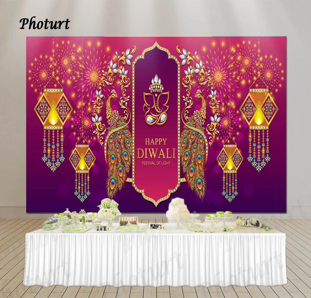 Phurtハッピーディウォー背景祭りの装飾写真背景ゴールドdiyaパターンクリスタルバナービニール装飾アクセサリー 背景 Aliexpress