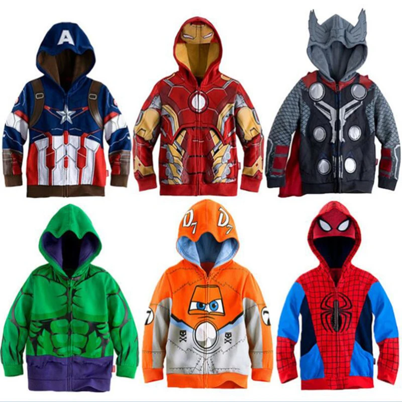 

Boys Hoodies Avengers Marvel Superhero Iron Man Thor Hulk Captain America Spiderman Sweatshirt for Boys Kid Cartoon Jacket 2-8T