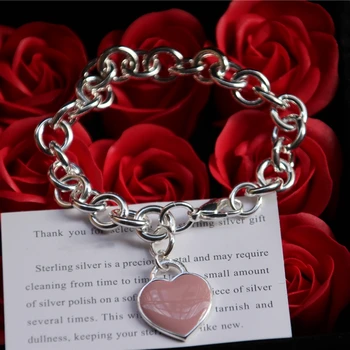 

Original 1:1 S925 Sterling Silver Bracelet Pink Heart Trendy Bracelet Women Logo High-End Jewelry Free Shiping