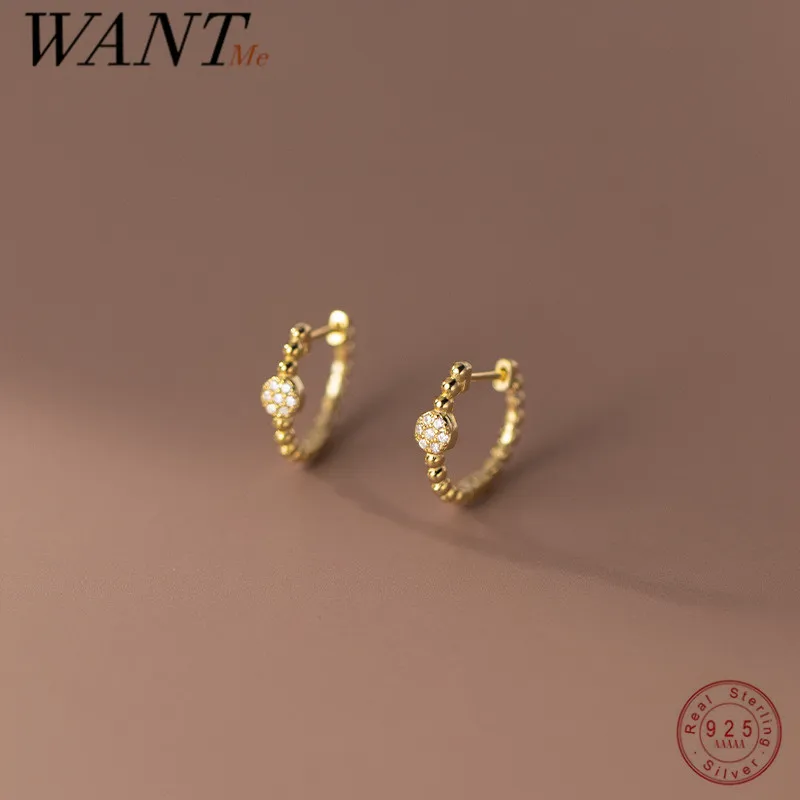 WANTME 925 Sterling Silver Simple Charm Shiny Zircon Huggies Hoop Earrings for Women Chic European Piercing Jewelry Accessories gold chains for men