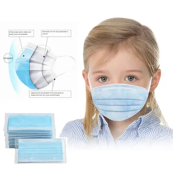

50 Pcs Kids Blue Disposable Face Mask Fashion Non-Woven 3 Layer Face Masks For Germ Protection Individual Warpped Flag Bandana