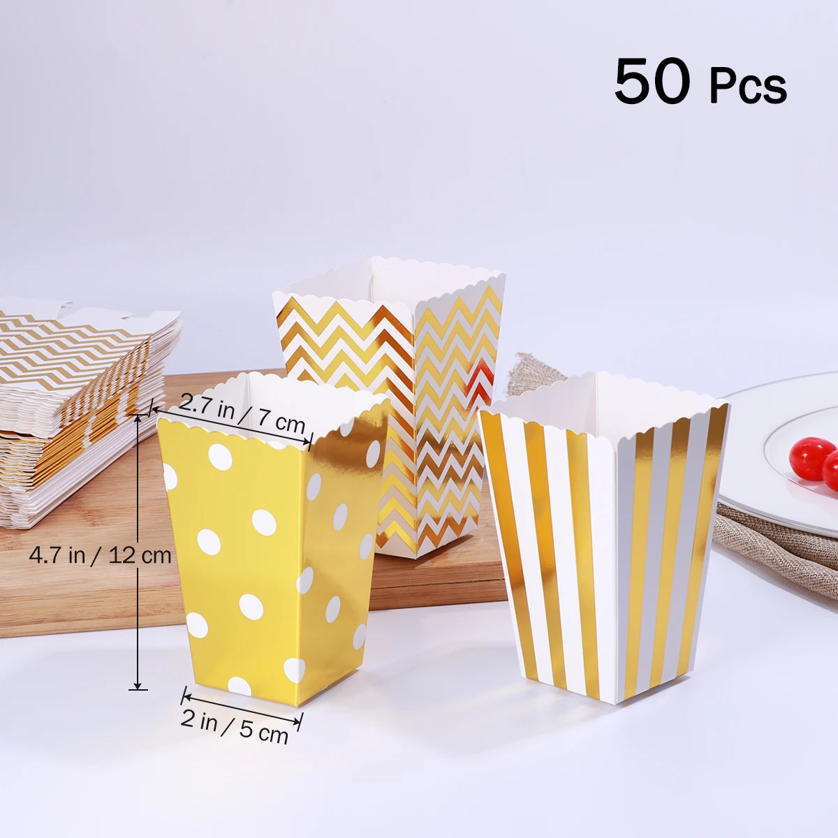 50 шт. Бумага коробки для попкорна сумки картона для приготовления попкорна в мешочки, принадлежности для праздника снэк-Еда воздушная Кукуруза коробка конфетная коробка для лечения коробки(золото