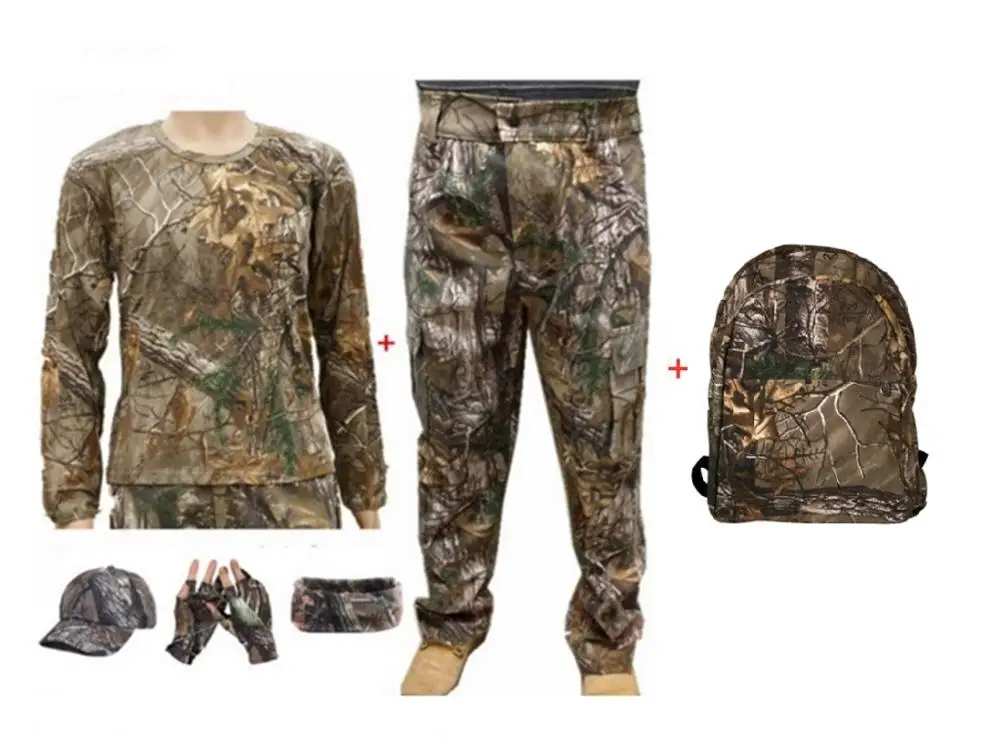 Suit Cap Gl Sca Bag 6 шт. Открытый Весна Осень Bionic Twigs дерево камуфляж охотничий костюм дышащая футболка с длинным рукавом Брюки тактический военный костюм - Цвет: Suit Cap Gl Sca Bag