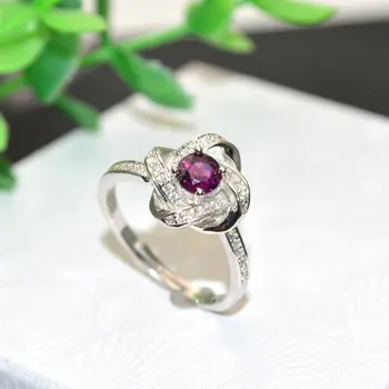 

925 Sterling Silver Flower Shape Genuine Garnet Adjustable Rings Stunning Fabulous Design Best Gift To Friend 5pcs/lot
