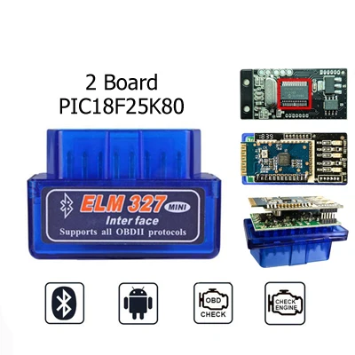 Двойной борт elm327 V1.5 Pic18f25k80 OBD2 Bluetooth Elm 327 V1.5 OBD2 сканер Авто диагностический инструмент Eml327 1,5 ODB2 сканирующий инструмент - Цвет: Double Board