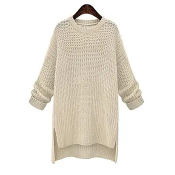

Autumn Winter Ladies Loose Sweater Long-sleeve Women Pullover Sweater Stitching Color Mid-long Knit Jacket