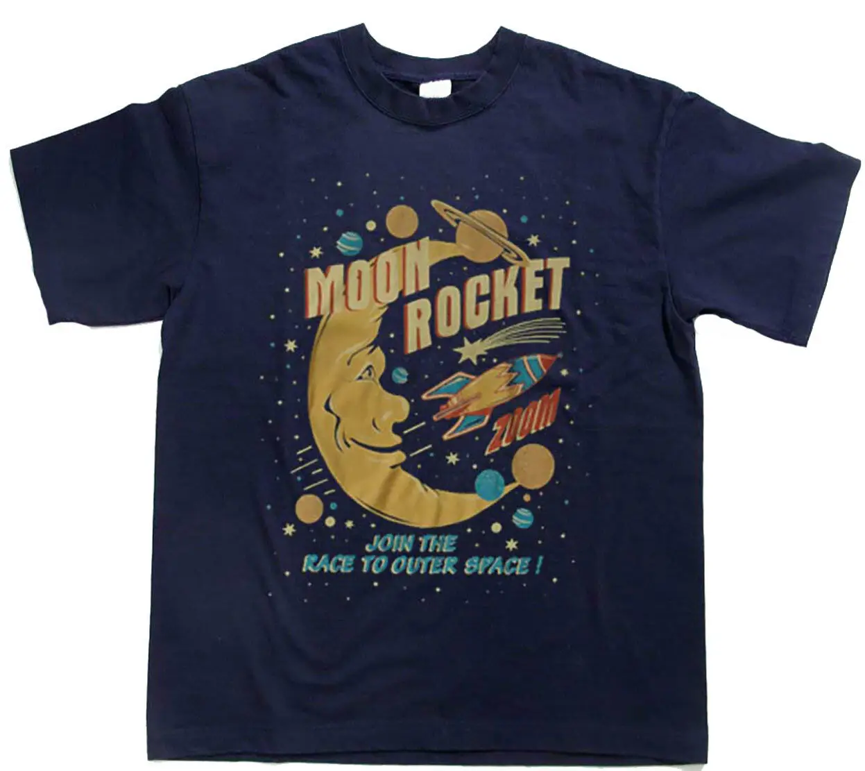 MOON ROCKET T-Shirt Unisex NAVY Vintage Style Shirt hip hop funny t shirts Cotton Print |