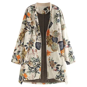 

winter jacket women Warm Vintage Outwear Floral Print Pockets Vintage Oversize Coats chaqueta mujer manteau femme hiver