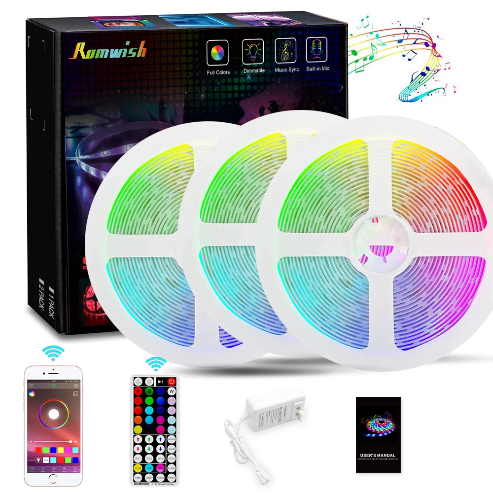 

15M 24V Led Strip Lights Bluetooth App Control RGB5050 Neon Lights Lamp Flexible Ribbon Diode Music Sync Color Changing Tape