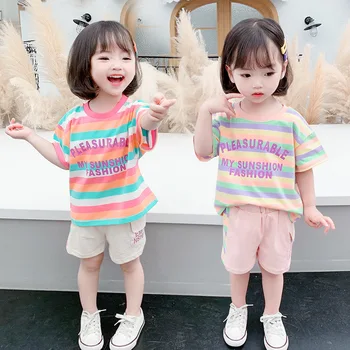 

Girls Summer Wear Girls Korean-style Sports Set 2020 New Style Children Summer Western Style Clothes Two-Piece Set