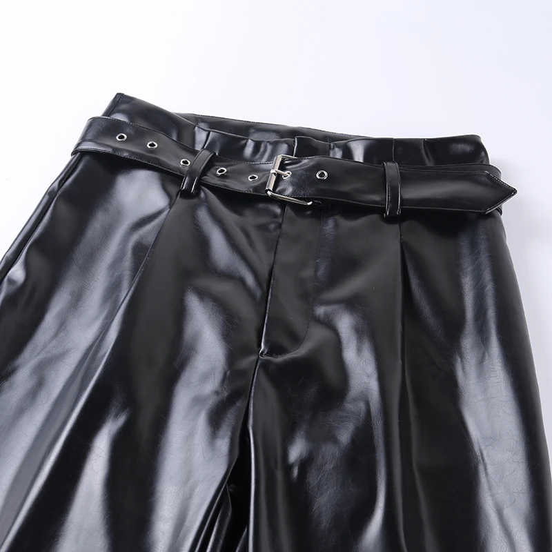 InstaHot, черные брюки из искусственной кожи с поясом, Элегантные повседневные брюки-карандаш, женские осенние офисные винтажные брюки с высокой талией