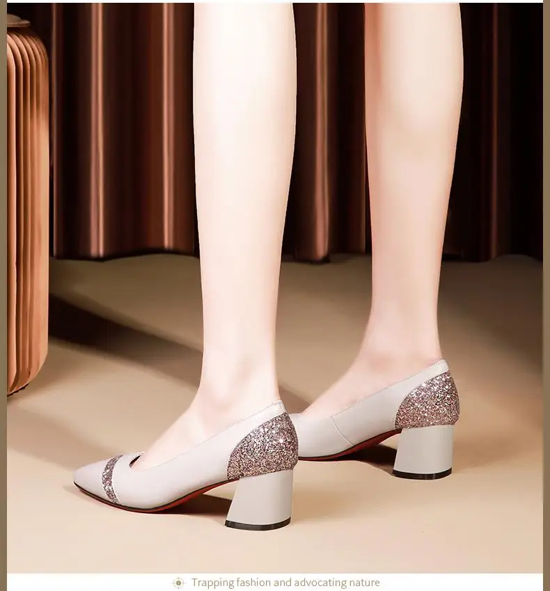 Г. Новые женские жесткие туфли кожаная обувь с острым носком женская подвеска XIA Asakou/разноцветные туфли на высоком каблуке средний и большой размер E27 - Цвет: Бежевый