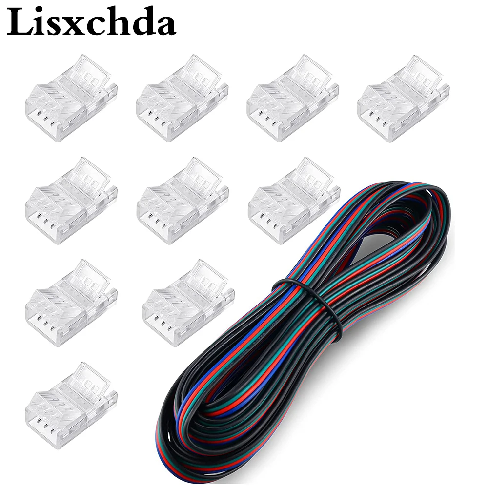 LEDストリップライト用コネクター10mm,4ピン,5m rgb接続ケーブル,22 awg,5050 rgb,10個