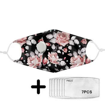 

Classic Vintage Flower Print Polyester Mask with Breathing Valve and PM2.5 Filter Fabric Mouth Masks Activated Carbon Mascaras