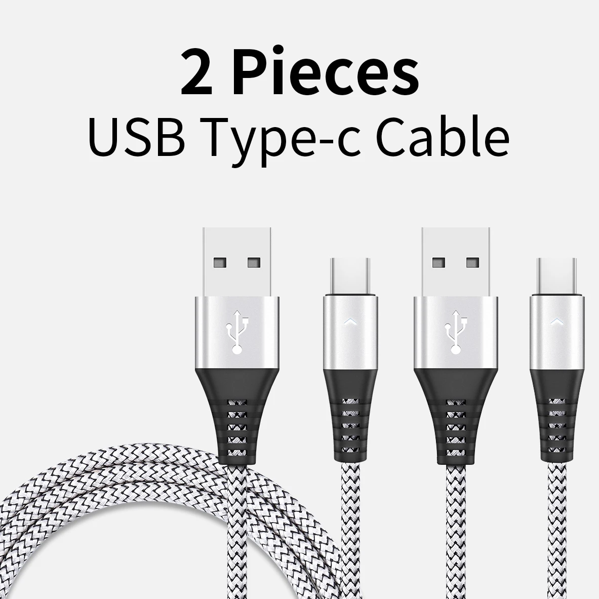 HANNORD usb type-C кабель USB C кабель для быстрой зарядки и синхронизации данных 1,2 A Светодиодный индикатор 1,8 м для Xiaomi samsung Android Phone - Цвет: Silver 2 Pieces