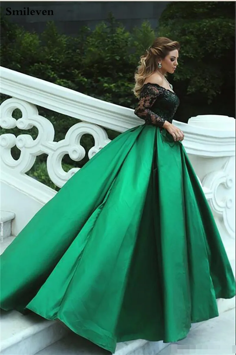 black-appliques-sleeves-long-off-the-shoulder-a-line-elegant-wedding-dress-black-and-green-long-sleeves-bridal-gowns-vestido-longo-festa (2)