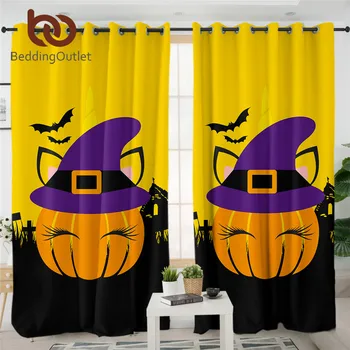 

BeddingOutlet Halloween Pumpkin Curtains 1pc Cartoon Bedroom Curtains for Kids Bat Pumpkin With Hat Blackout Curtains rideaux