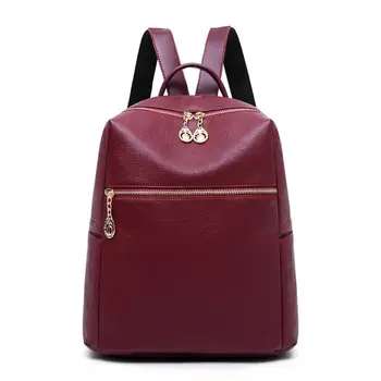 

WoMan Leather Grain Backpack Soft PU Simple Style Large Capacity Rucksack Travel