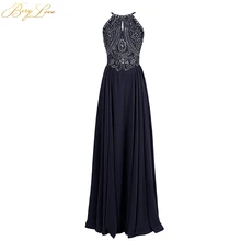 Berylove, темно-синее вечернее платье,, длинное, шифоновое, с бисером, для выпускного вечера, торжественное платье, женские вечерние платья, вечерние платья, robe de soiree