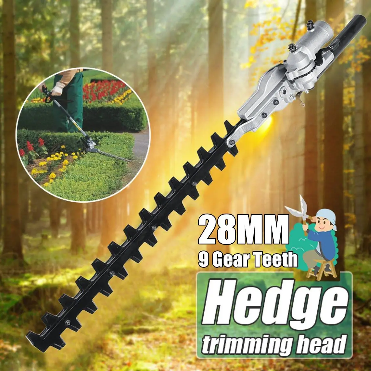 

9 28mm Pole Hedge Trimmer Bush Cutter Head Attachment For Trimming Hedges Chainsaw Garden Tools