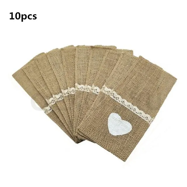 10pcs Natural Jute Burlap Cutlery Holders Packaging Fork and Knife for Wedding , Party Decoration 11*21cm   AA8016 3