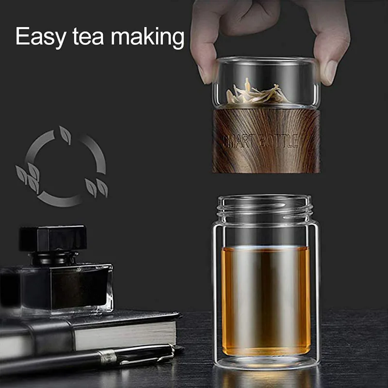 200ML Tea Water Bottle Travel Drinkware Portable Double Wall Glass Tea Infuser Tumbler Stainless Steel Filters glass cup,heat resistant coffee glass cup,heat resistant glass cup,glass water cup